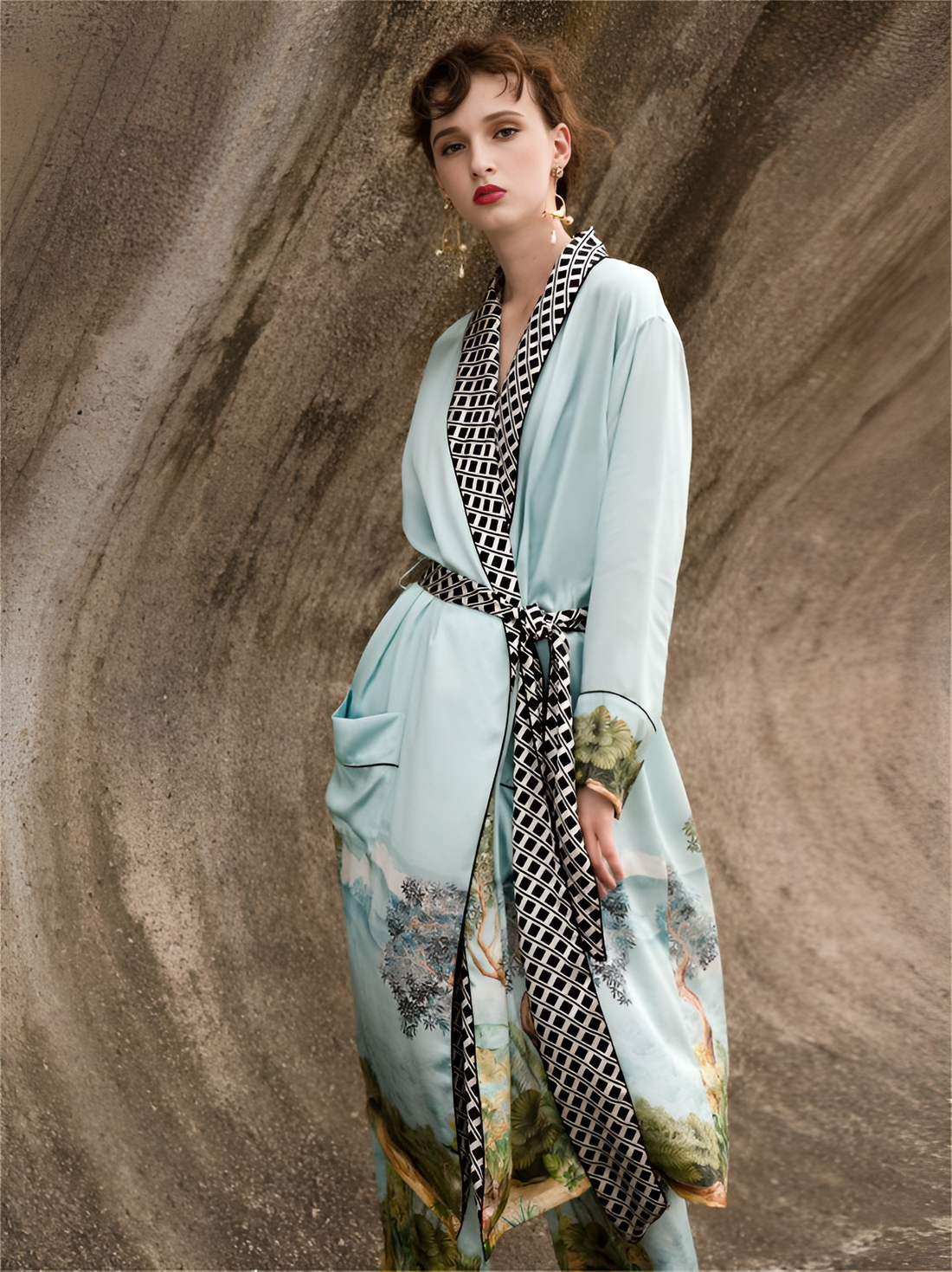 Coastal Elegance Silk Belted Wrap Womens Robe