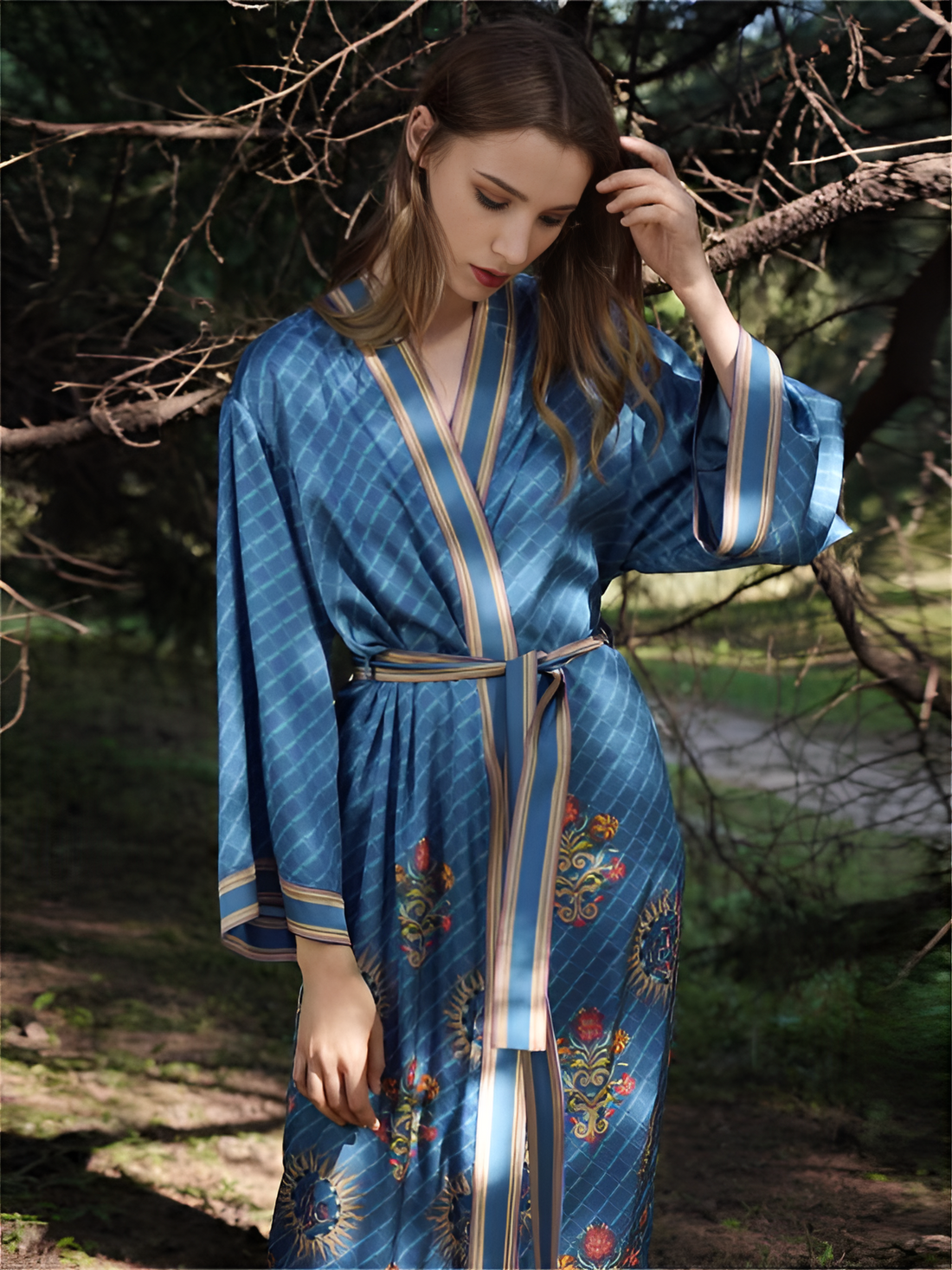 Dawn Reflection Silk Belted Wrap Womens Robe