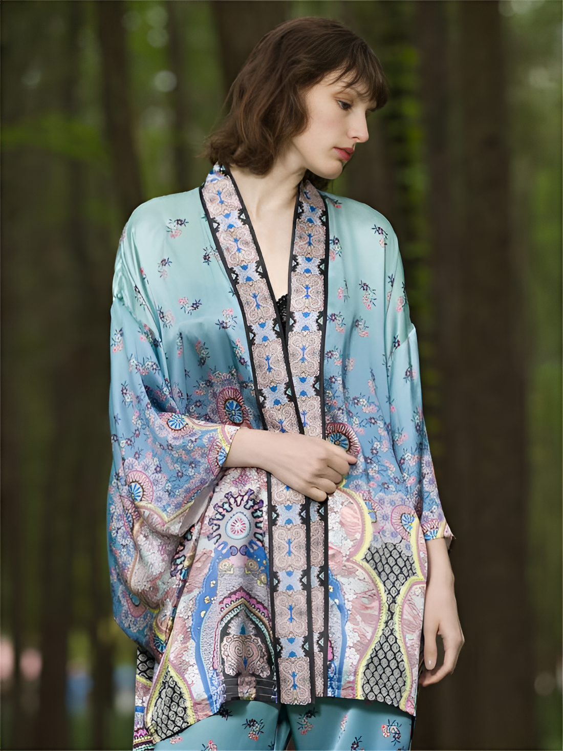 Mosaic Dream Silk Belted Wrap Womens Robe