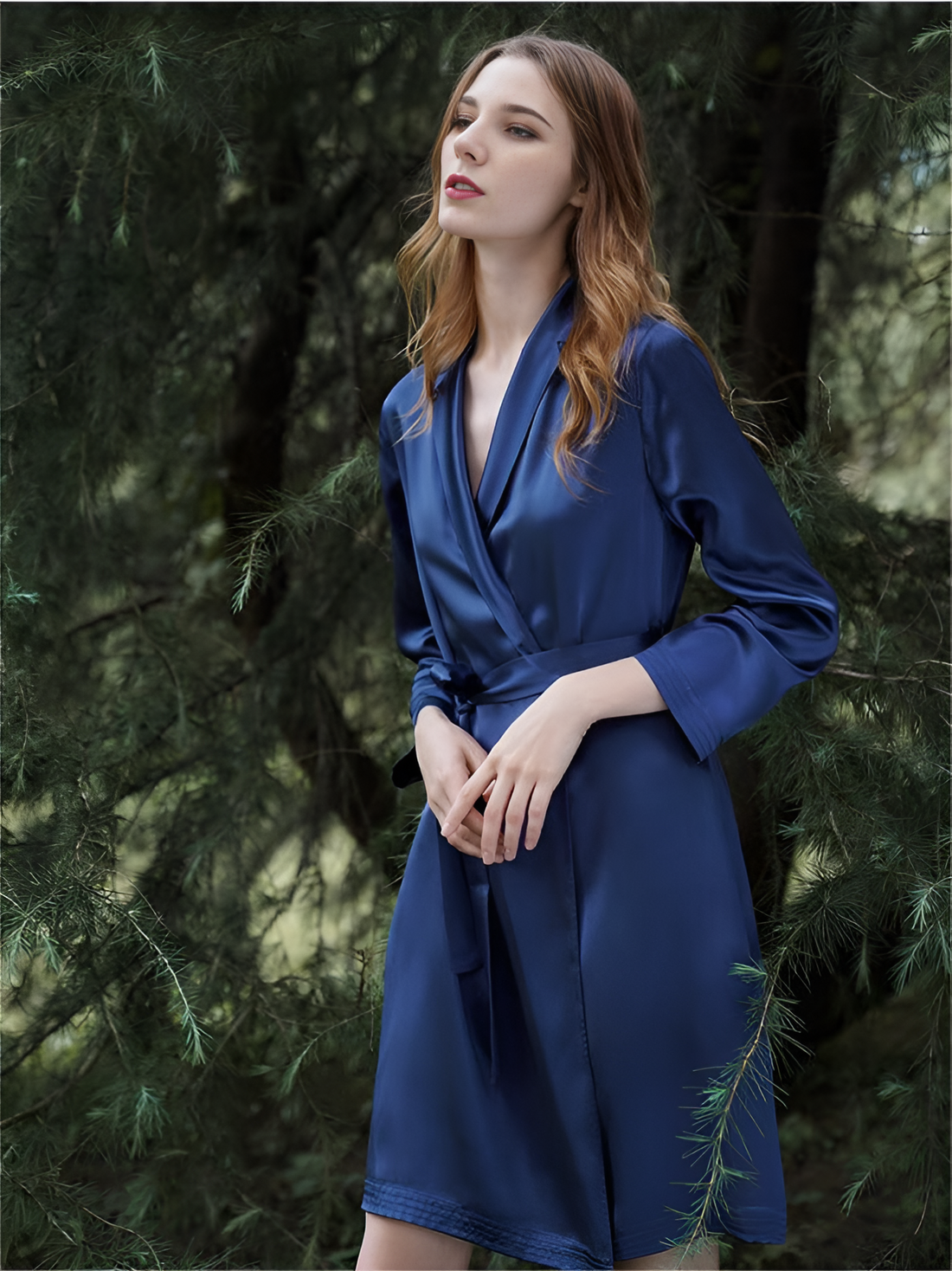 Tranquil Dusk Silk Belted Wrap Womens Robe