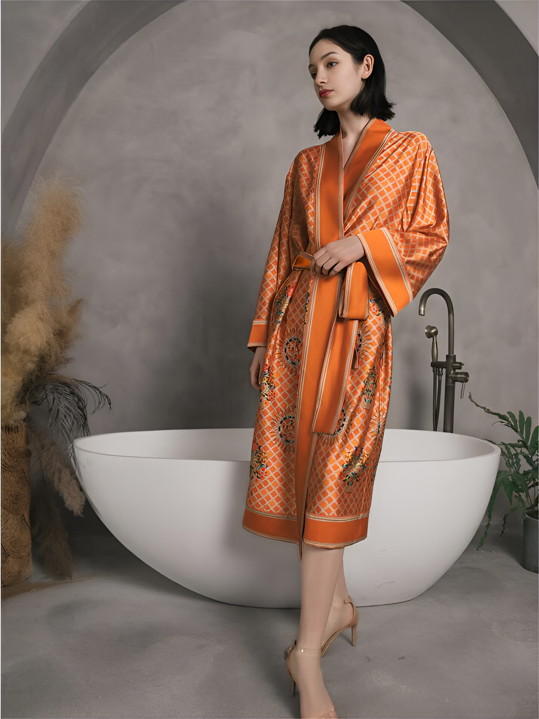 Mystic Garden Silk Belted Wrap Womens Robe